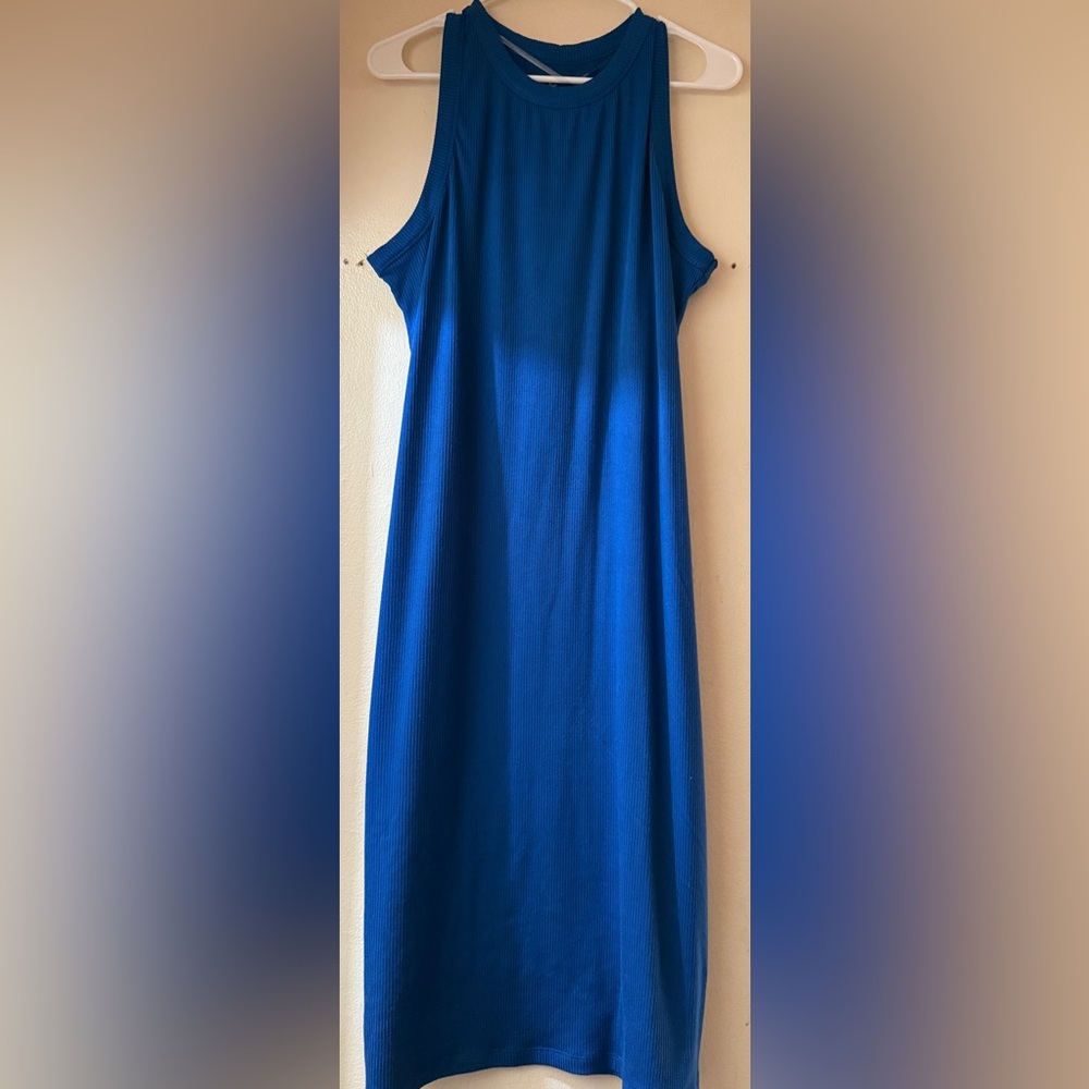 Vibrant Blue Ribbed Dress